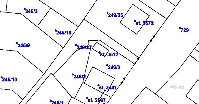 Parcela st. 3512 v KÚ Rožnov pod Radhoštěm, Katastrální mapa
