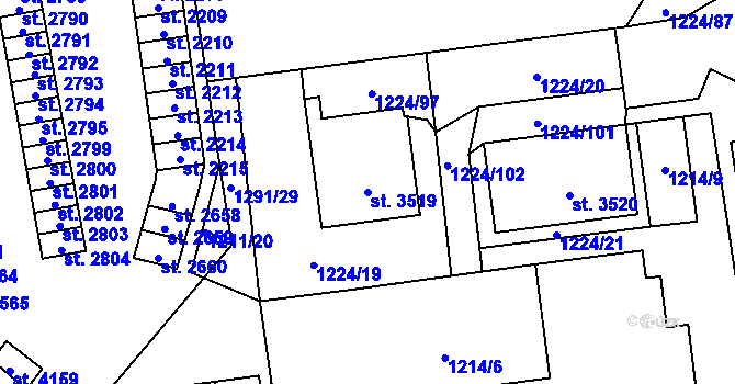 Parcela st. 3519 v KÚ Rožnov pod Radhoštěm, Katastrální mapa
