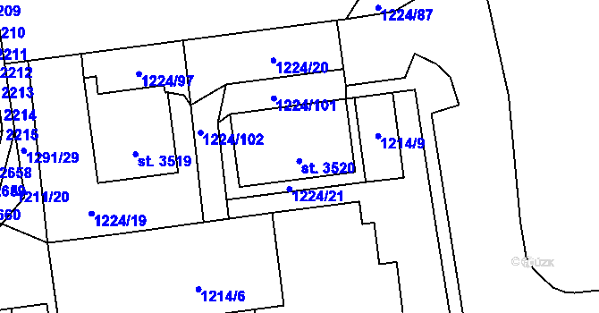 Parcela st. 3520 v KÚ Rožnov pod Radhoštěm, Katastrální mapa