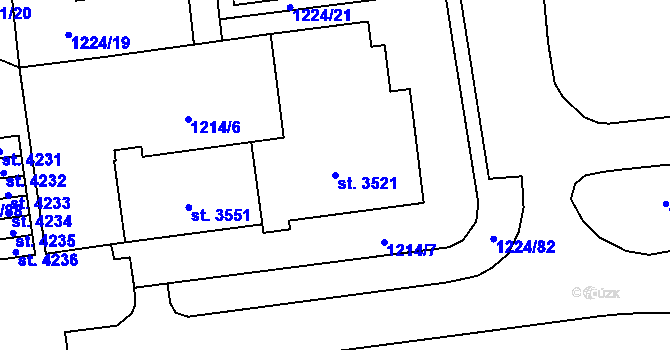 Parcela st. 3521 v KÚ Rožnov pod Radhoštěm, Katastrální mapa