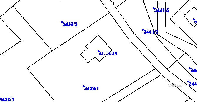 Parcela st. 3534 v KÚ Rožnov pod Radhoštěm, Katastrální mapa