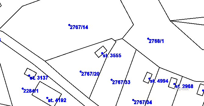 Parcela st. 3555 v KÚ Rožnov pod Radhoštěm, Katastrální mapa