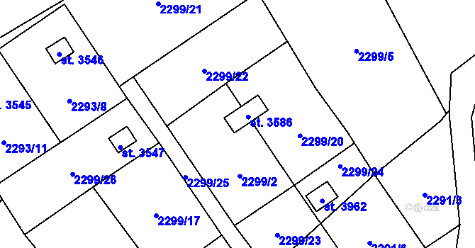Parcela st. 3586 v KÚ Rožnov pod Radhoštěm, Katastrální mapa