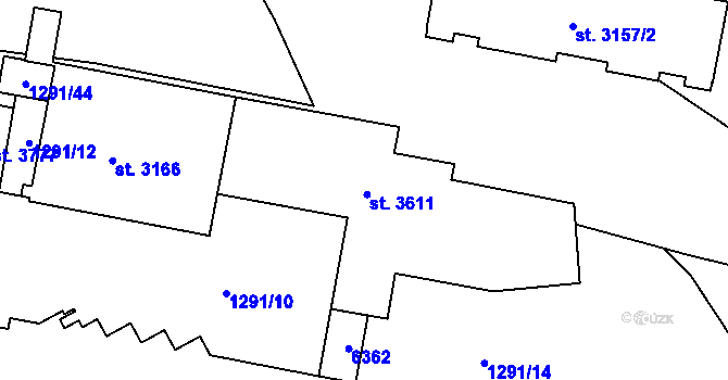 Parcela st. 3611 v KÚ Rožnov pod Radhoštěm, Katastrální mapa