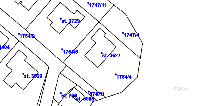 Parcela st. 3627 v KÚ Rožnov pod Radhoštěm, Katastrální mapa