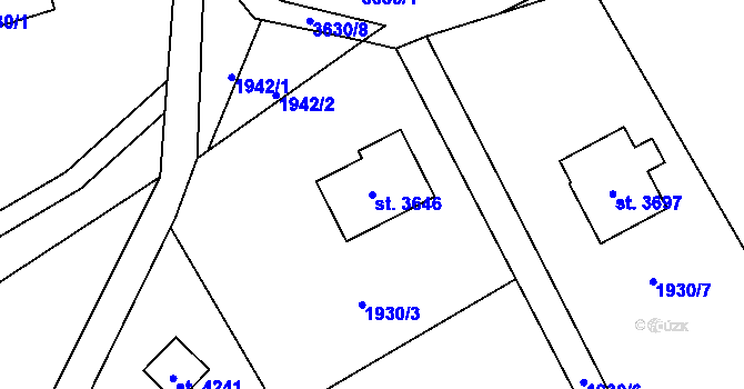 Parcela st. 3646 v KÚ Rožnov pod Radhoštěm, Katastrální mapa
