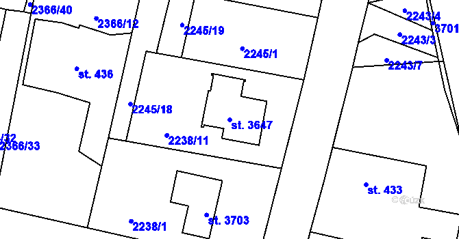 Parcela st. 3647 v KÚ Rožnov pod Radhoštěm, Katastrální mapa