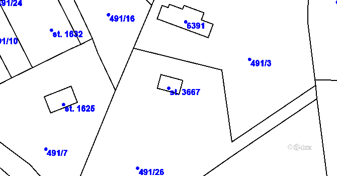 Parcela st. 3667 v KÚ Rožnov pod Radhoštěm, Katastrální mapa