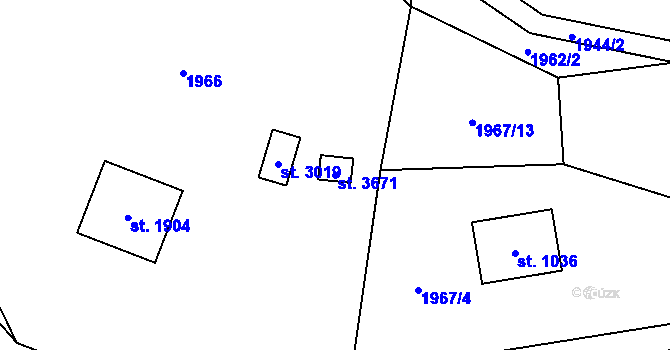 Parcela st. 3671 v KÚ Rožnov pod Radhoštěm, Katastrální mapa