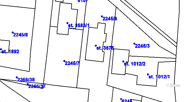 Parcela st. 3675 v KÚ Rožnov pod Radhoštěm, Katastrální mapa