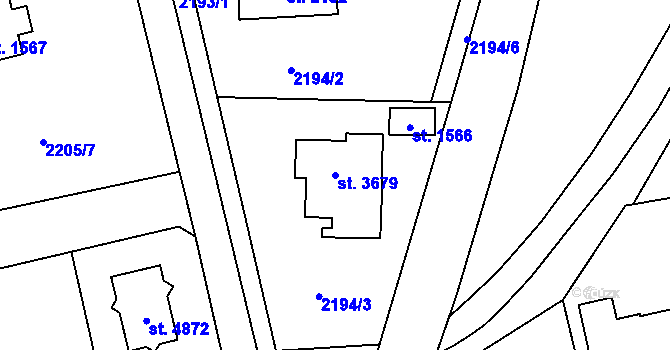 Parcela st. 3679 v KÚ Rožnov pod Radhoštěm, Katastrální mapa