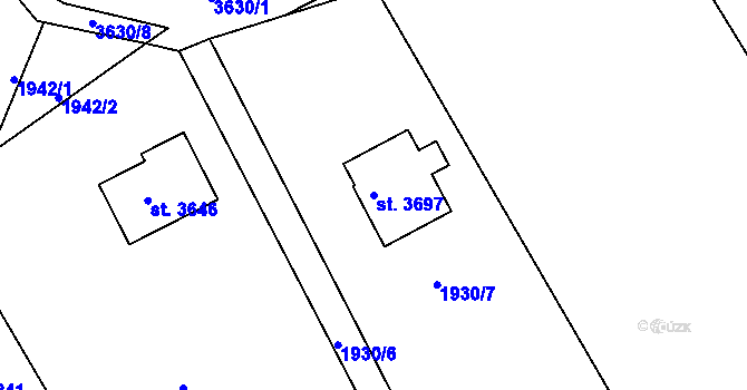 Parcela st. 3697 v KÚ Rožnov pod Radhoštěm, Katastrální mapa
