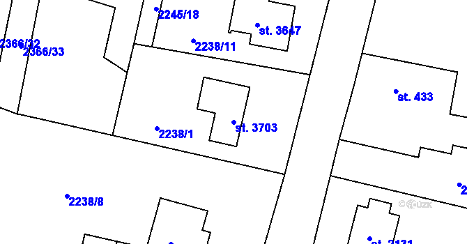 Parcela st. 3703 v KÚ Rožnov pod Radhoštěm, Katastrální mapa