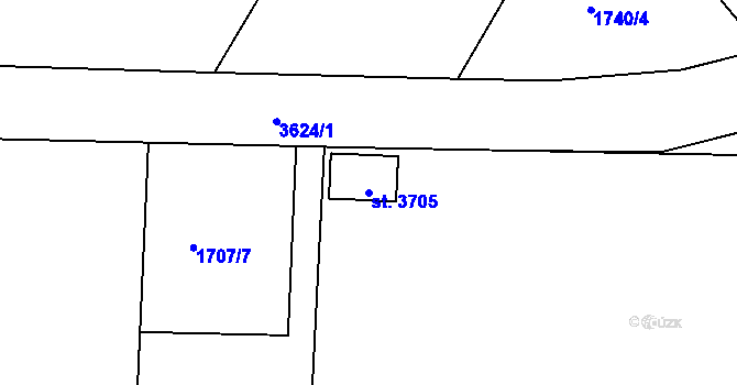 Parcela st. 3705 v KÚ Rožnov pod Radhoštěm, Katastrální mapa