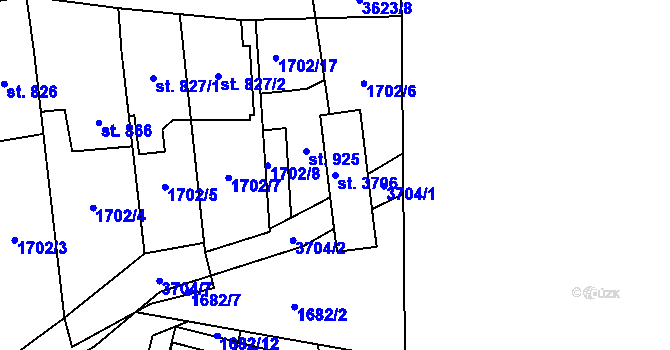 Parcela st. 3706 v KÚ Rožnov pod Radhoštěm, Katastrální mapa