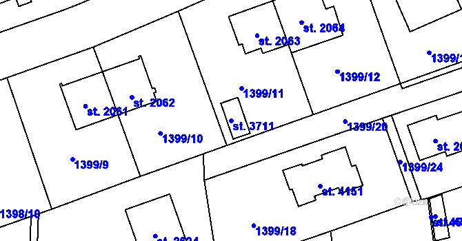 Parcela st. 3711 v KÚ Rožnov pod Radhoštěm, Katastrální mapa