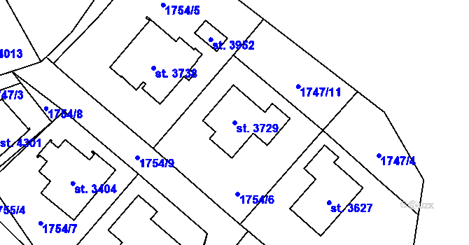 Parcela st. 3729 v KÚ Rožnov pod Radhoštěm, Katastrální mapa