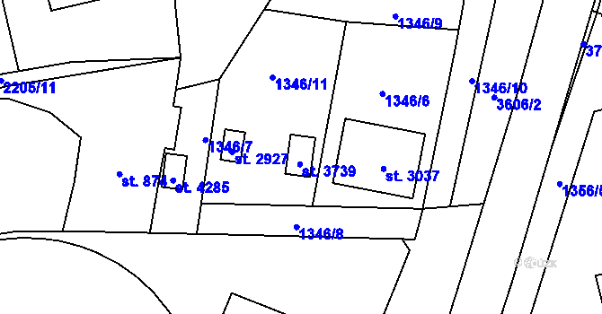 Parcela st. 3739 v KÚ Rožnov pod Radhoštěm, Katastrální mapa