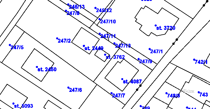 Parcela st. 3762 v KÚ Rožnov pod Radhoštěm, Katastrální mapa
