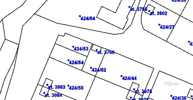 Parcela st. 3766 v KÚ Rožnov pod Radhoštěm, Katastrální mapa