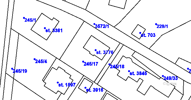 Parcela st. 3776 v KÚ Rožnov pod Radhoštěm, Katastrální mapa
