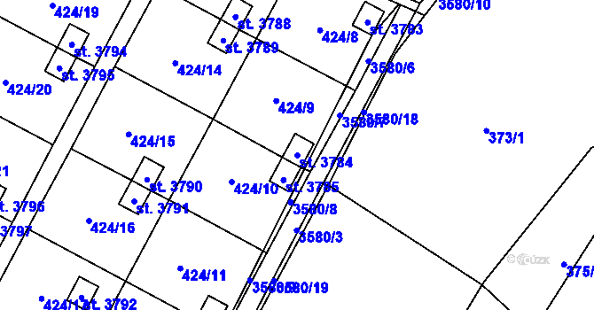 Parcela st. 3784 v KÚ Rožnov pod Radhoštěm, Katastrální mapa