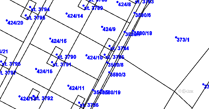 Parcela st. 3785 v KÚ Rožnov pod Radhoštěm, Katastrální mapa