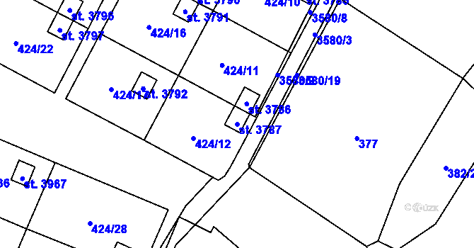 Parcela st. 3787 v KÚ Rožnov pod Radhoštěm, Katastrální mapa