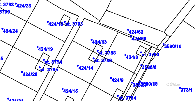 Parcela st. 3788 v KÚ Rožnov pod Radhoštěm, Katastrální mapa