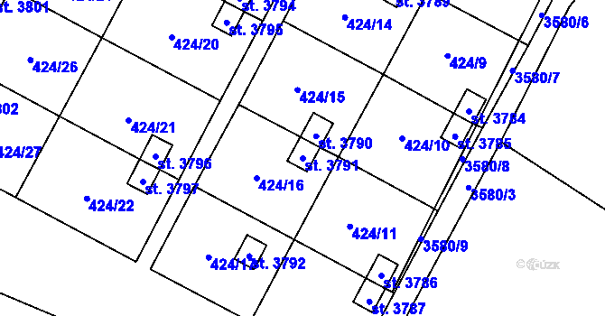 Parcela st. 3791 v KÚ Rožnov pod Radhoštěm, Katastrální mapa