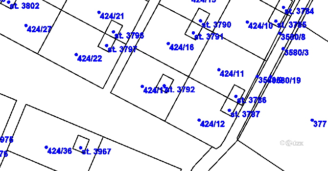 Parcela st. 3792 v KÚ Rožnov pod Radhoštěm, Katastrální mapa
