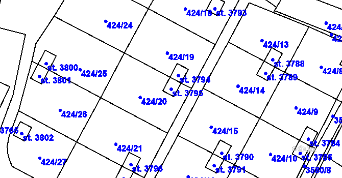 Parcela st. 3795 v KÚ Rožnov pod Radhoštěm, Katastrální mapa