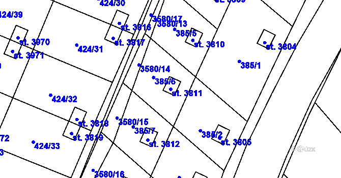 Parcela st. 3811 v KÚ Rožnov pod Radhoštěm, Katastrální mapa