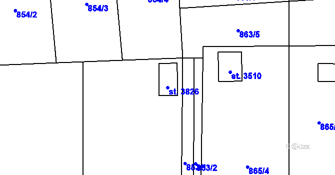 Parcela st. 3826 v KÚ Rožnov pod Radhoštěm, Katastrální mapa