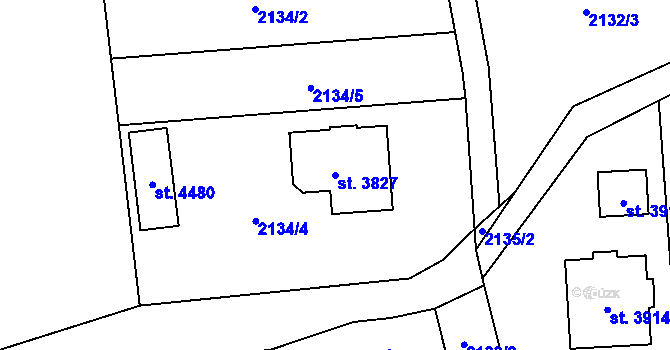 Parcela st. 3827 v KÚ Rožnov pod Radhoštěm, Katastrální mapa
