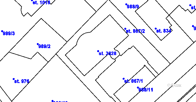 Parcela st. 3828 v KÚ Rožnov pod Radhoštěm, Katastrální mapa