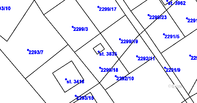 Parcela st. 3835 v KÚ Rožnov pod Radhoštěm, Katastrální mapa