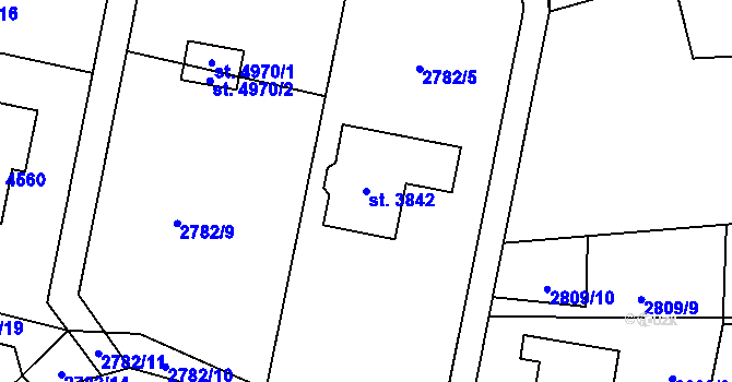 Parcela st. 3842 v KÚ Rožnov pod Radhoštěm, Katastrální mapa