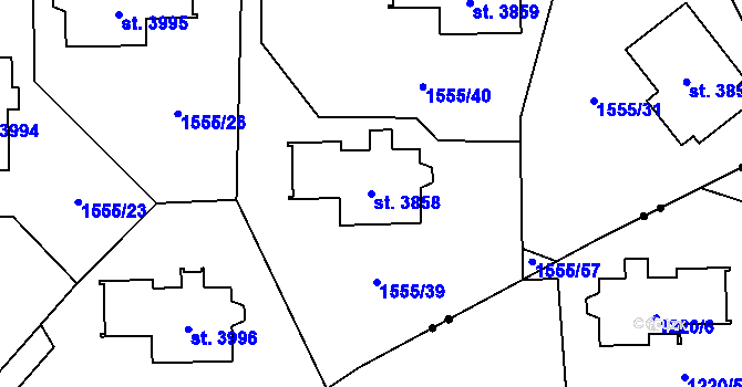 Parcela st. 3858 v KÚ Rožnov pod Radhoštěm, Katastrální mapa