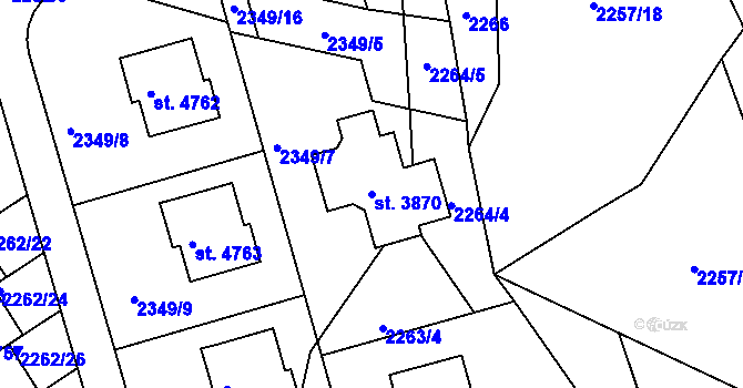 Parcela st. 3870 v KÚ Rožnov pod Radhoštěm, Katastrální mapa