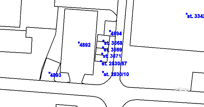 Parcela st. 3871 v KÚ Rožnov pod Radhoštěm, Katastrální mapa