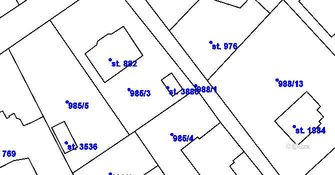 Parcela st. 3886 v KÚ Rožnov pod Radhoštěm, Katastrální mapa
