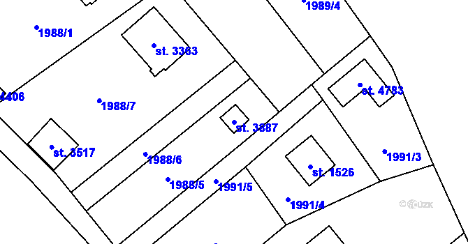 Parcela st. 3887 v KÚ Rožnov pod Radhoštěm, Katastrální mapa