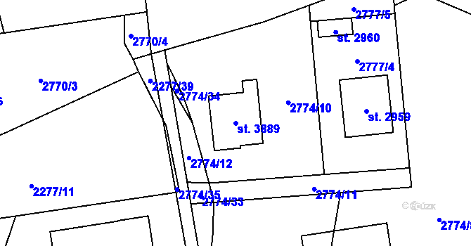Parcela st. 3889 v KÚ Rožnov pod Radhoštěm, Katastrální mapa