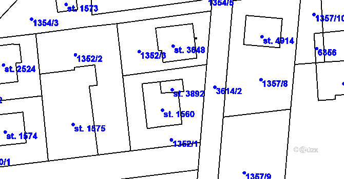 Parcela st. 3892 v KÚ Rožnov pod Radhoštěm, Katastrální mapa