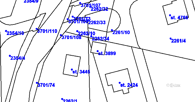 Parcela st. 3899 v KÚ Rožnov pod Radhoštěm, Katastrální mapa