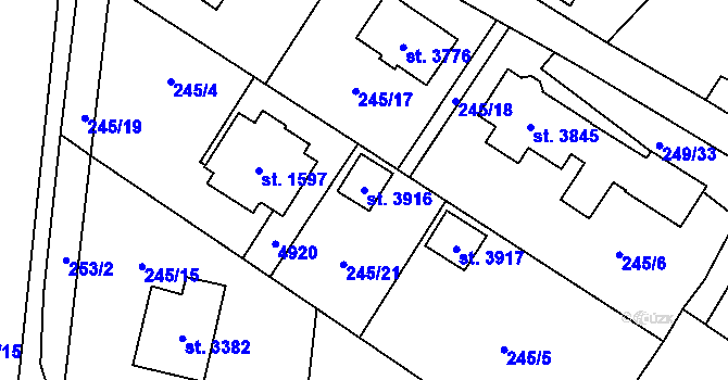 Parcela st. 3916 v KÚ Rožnov pod Radhoštěm, Katastrální mapa