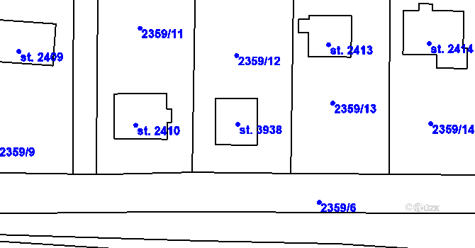 Parcela st. 3938 v KÚ Rožnov pod Radhoštěm, Katastrální mapa