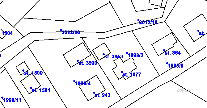 Parcela st. 3953 v KÚ Rožnov pod Radhoštěm, Katastrální mapa