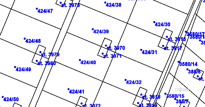 Parcela st. 3971 v KÚ Rožnov pod Radhoštěm, Katastrální mapa